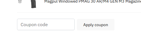 A screenshot of a coupon application field with an input field labeled "Coupon code" and a button that says "Apply coupon".