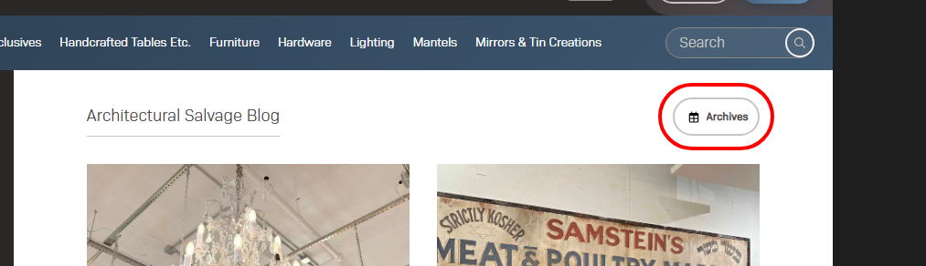 A screenshot of the blog page with the "Archives" dropdown selected.