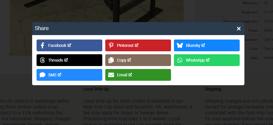 A screenshot of a social media "Share" modal depicting several social media options. 