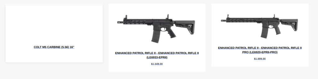 A screenshot of 3 items in a product catalogue. The first item, which is receiving keyboard focus, has a slightly bigger box and drop shadow. The product image is missing.